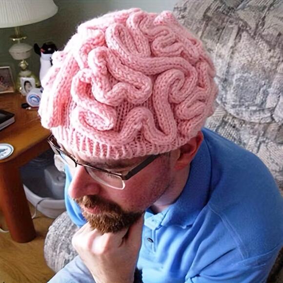 Unique Fun Brain Adult Knit Beanie Hat  - One Size Fits Most - Picture 2 of 4